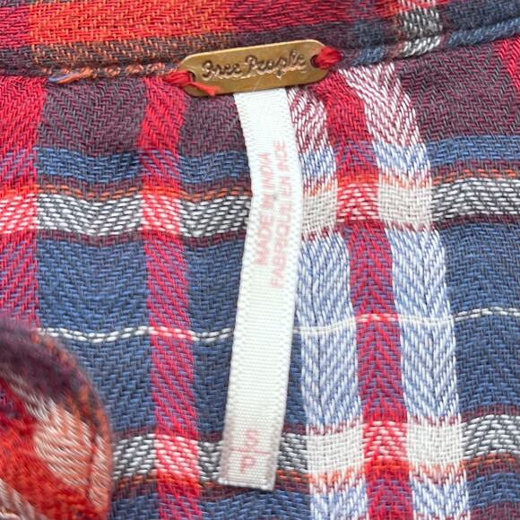 Free People Magical Plaid Embroidered Button Down Top Small Boho Western Fall - Picture 12 of 16